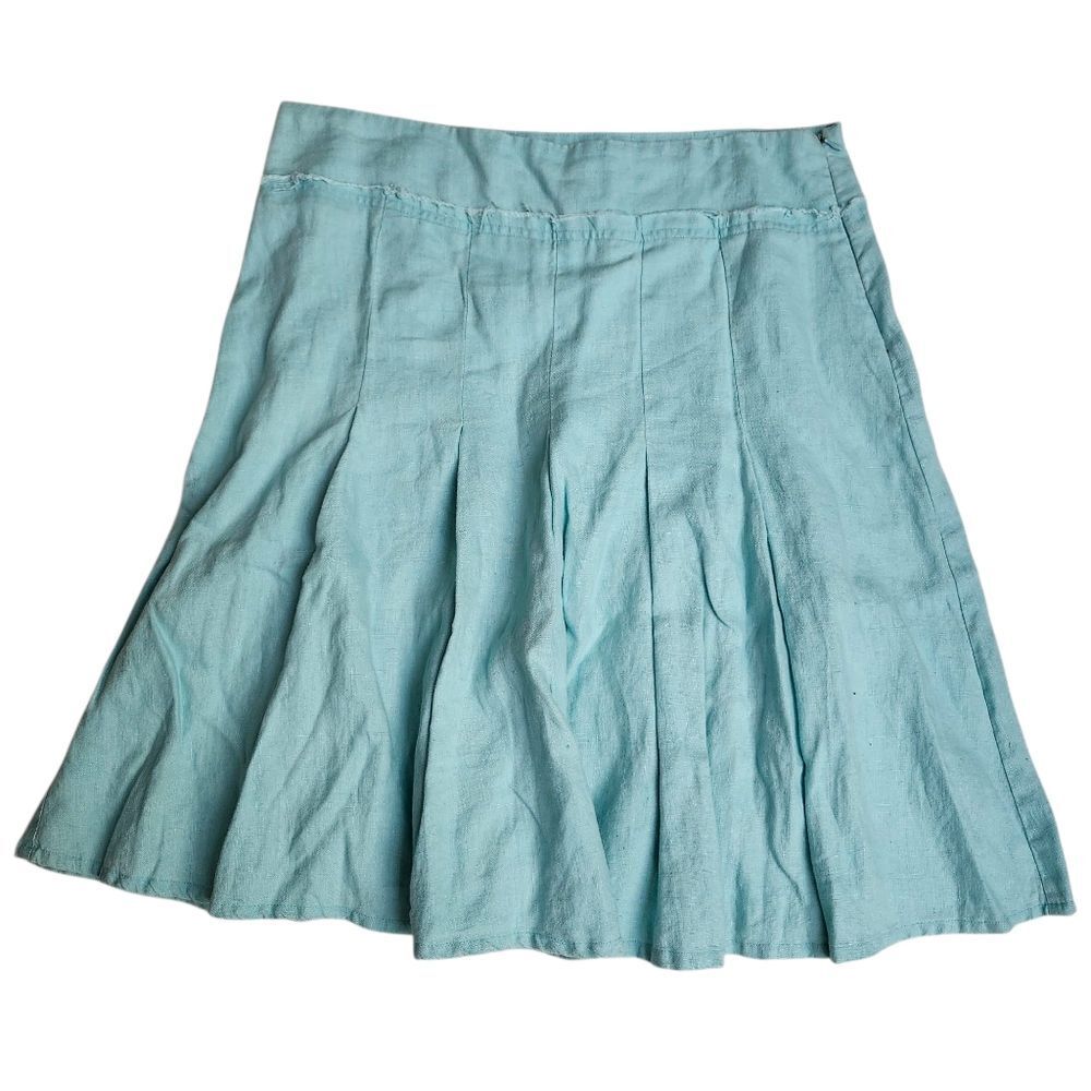 Twenty-One‎ 100% Linen Aqua Blue Pleated Skirt SZ LG